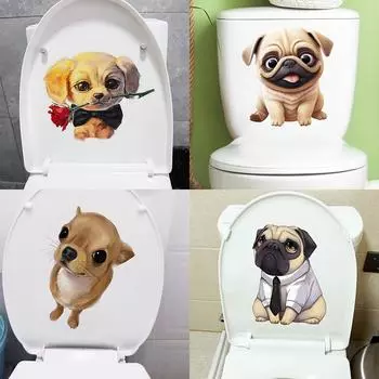 Милые наклейки на сиденье унитаза с изображением собак, самоклеящиеся наклейки с животными, украшение для туалета, водонепроницаемая наклейка белый