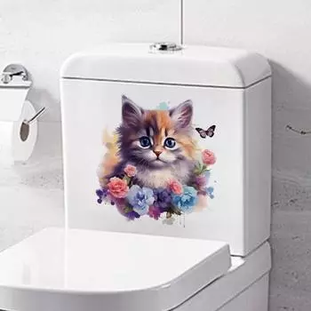 Милые наклейки на стену с изображением кошек, акварельные животные, цветы, водонепроницаемые наклейки, наклейки для ванной и туалета 30x30cm