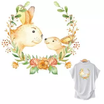 Милые наклейки с кроликом, детские виниловые наклейки «сделай сам», моющиеся термопрессом, наклейки для одежды, нашивка с цветком и животным