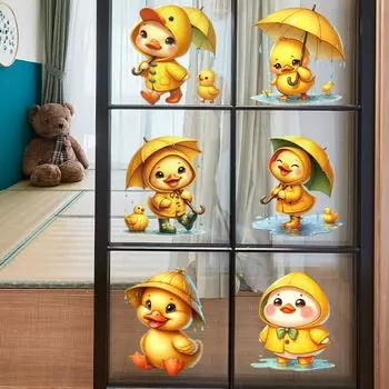 Милые наклейки с маленькой желтой уткой, кухонные стеклянные раздвижные двери, украшение для ванной комнаты, туалета, ванны, водонепроницаемые самоклеящиеся виниловые наклейки 30x30cmx6 жёлтый