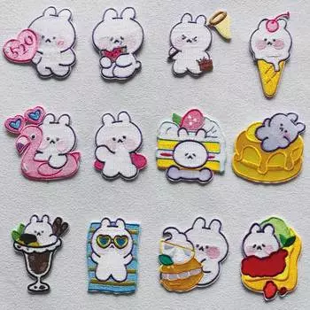 Милые нашивки с кроликом, вышитые нашивки для одежды, наклейки, термопресс, аппликация, «сделай сам», термопереводные картинки для одежды 4x8cm