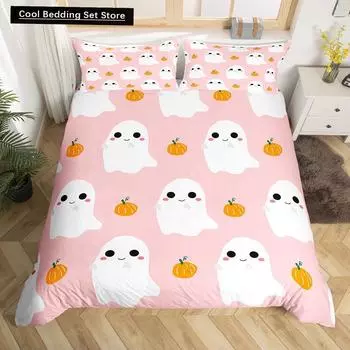 Милые наволочки для хеллоуина, пододеяльник с тыквой-призраком, постельное белье для общежития, декор на хеллоуин, комплект постельного белья для малышей в детскую комнату 150x200cm 3pcs