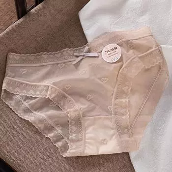 Милые немаркие трусики из ледяного шелка, женское нижнее белье с низкой талией, жаккард 7A, антибактериальный хлопок, промежность, цвета макарун M чёрный