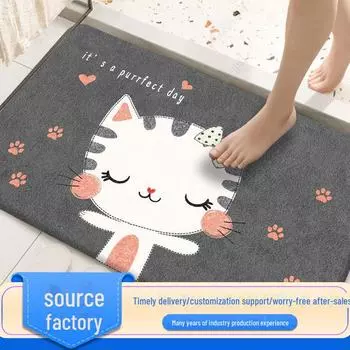 Милые нескользящие коврики для ванной и туалета с мультяшным принтом — впитывают и разделяют влажную и сухую грязь. 40x60 cm