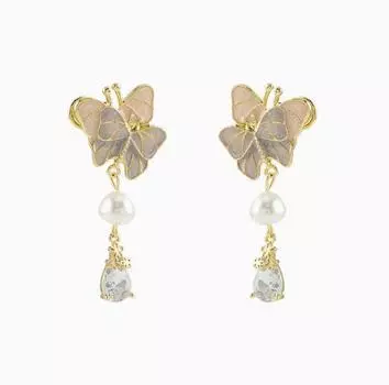 Милые нежные розовые фиолетовые серьги-бабочки с геометрическими кисточками, модные женские серьги-клипсы от комаров с искусственным жемчугом и стразами без отверстий для ушей