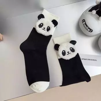 Милые носки из чистого хлопка Дизайнерские носки с пандой Женские носки Кавайные Смешные Черно-белые Носки средней длины
