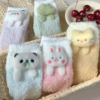 Милые носки с героями мультфильмов, женские осенне-зимние толстые теплые носки для сна, коралловые бархатные теплые носки Лолита Кавайи, рождественские подарки фиолетовый