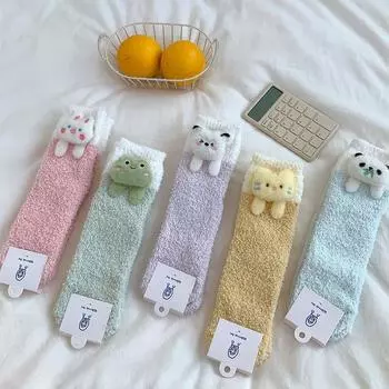 Милые носки с героями мультфильмов, женские осенне-зимние толстые теплые носки для сна, коралловые бархатные теплые носки Лолита Кавайи, рождественские подарки фиолетовый