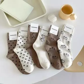 Милые носки с рисунком собаки из мультфильма в японском стиле Kawaii в горошек, женские носки в стиле Harajuku Vintage, корейская мода, уличная одежда, длинные хлопковые носки EUR 34-39