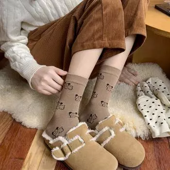 Милые носки с рисунком собаки из мультфильма в японском стиле Kawaii в горошек, женские носки в стиле Harajuku Vintage, корейская мода, уличная одежда, длинные хлопковые носки