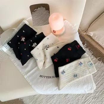 Милые носки с вышивкой из мультфильмов, разноцветные носки в горошек для девочек, кавайные носки, повседневная мода, уличная одежда, хип-хоп, скейтборд, спортивные носки