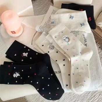 Милые носки с вышивкой из мультфильмов, разноцветные носки в горошек для девочек, кавайные носки, повседневная мода, уличная одежда, хип-хоп, скейтборд, спортивные носки