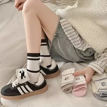 Милые носки с вышивкой в виде мультяшного кота, женские повседневные полосатые модные женские носки для хип-хопа, скейтборда, школьницы, носки средней длины