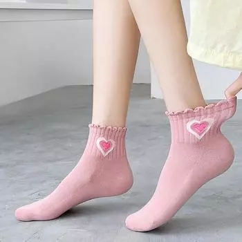 Милые носки с вышивкой в виде сердца, женские ажурные сетчатые тонкие дышащие короткие носки с низкой трубкой JK Lolita Sweet Girls Kawaii женские носки EUR 34-39 чёрный