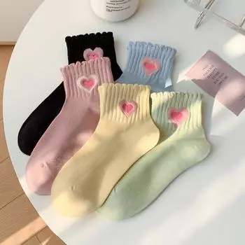 Милые носки с вышивкой в виде сердца, женские ажурные сетчатые тонкие дышащие короткие носки с низкой трубкой JK Lolita Sweet Girls Kawaii женские носки чёрный