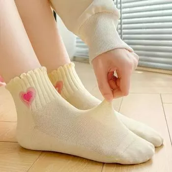 Милые носки с вышивкой в виде сердца, женские ажурные сетчатые тонкие дышащие короткие носки с низкой трубкой JK Lolita Sweet Girls Kawaii женские носки EUR 34-39 чёрный