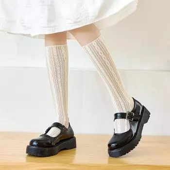 Милые носки в японском стиле Kawaii для девочек, весенне-летние сетчатые ажурные женские носки, однотонные женские винтажные длинные носки в стиле Харадзюку в стиле ретро