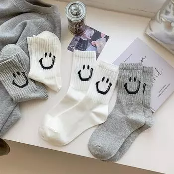 Милые носки женские модные повседневные уличные хлопковые носки средней длины для студентов в стиле колледжа, черно-белые серые носки белый