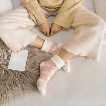 Милые носки, женские теплые носки, FunnyHeart Kawaii, зимние утепленные носки для сна, тапочки, теплые пушистые носки One Size чёрный