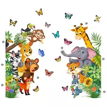 Милые обои с изображением животных в джунглях, наклейки с изображением животных, наклейки на стену для детской спальни, наклейки на стену для детской комнаты