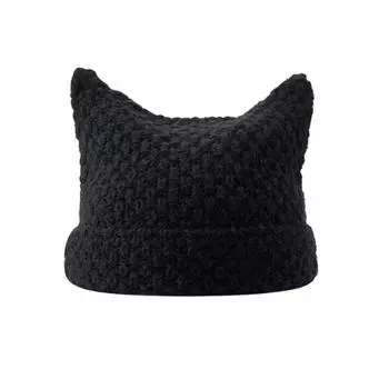 Милые осенне-зимние шапки с кошачьими ушками для женщин и девочек в стиле панк, утолщенная теплая шапка с подвеской в виде комка шерсти, защищающая от холода, подарки as the picture