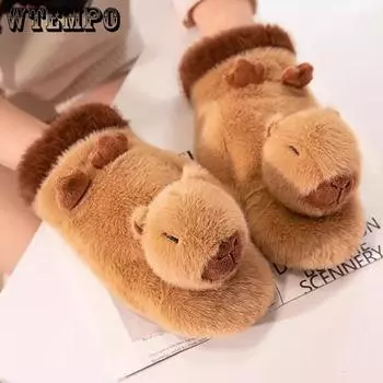 Милые осенние и зимние перчатки Kapibala, теплые плюшевые перчатки для студентов, перчатки с подвеской на шею, ветро- и холодозащитные перчатки, перчатки для езды на велосипеде и лыжах