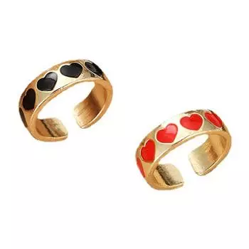 Милые открытые регулируемые кольца, металлические кольца золотого цвета, разноцветное эмалированное кольцо в виде сердца и звезды, женские ювелирные изделия 22 мм(Размер США 12,75) size 6.5 чёрный