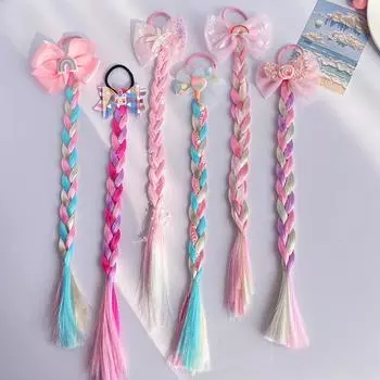 Милые парики, хвостик для детей, девочек ярких цветов, мультяшный бант-бабочка, хвостик, резинки для укладки волос, головные уборы, коса