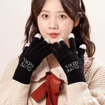 Милые перчатки без пальцев, шерстяные креативные теплые зимние офисные трикотажные сенсорные перчатки для катания на лыжах и езды на велосипеде эластичные