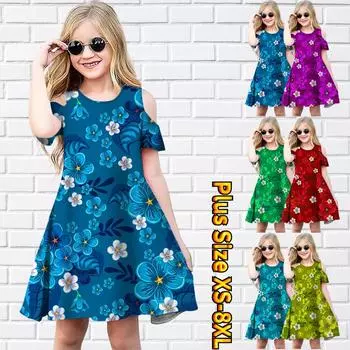 Милые платья с цветочным принтом для девочек, детское праздничное платье с открытыми плечами для девочек, платье принцессы, платье с короткими рукавами для девочек старше 4 лет 80 синий