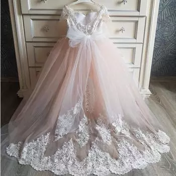 Милые платья с цветочным узором для девочек на свадьбу, длинные маленькие пышные платья с большим бантом и аппликацией, белые тюлевые платья для девочек, платья для первого причастия 160cm белый