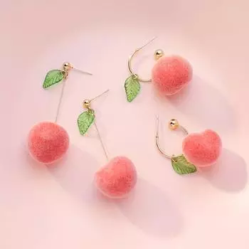 Милые плюшевые длинные серьги персикового темперамента для женщин, серебряные иглы, серьги с зелеными листьями персика, серьги