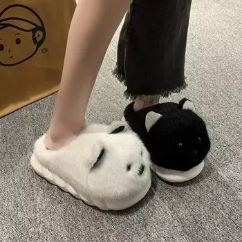 Милые плюшевые хлопковые туфли с маленьким медвежонком, женские осенне-зимние домашние теплые удобные тапочки, модная повседневная обувь на толстой подошве 36 чёрный