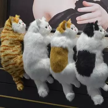 Милые плюшевые игрушки-симуляции кошек, украшения, мягкие игрушки, фигурки животных, настольные кошки, подвесные котята, телевизор, реалистичные пушистые игрушки для шкафа, декоративная фигурка O6M3 жёлтый