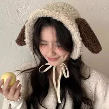 Милые плюшевые наушники с ушками щенка для женщин, осенние и зимние, для путешествий, универсальные, для отдыха, теплые, забавные, с ремешками, шапки-пуловеры для мужчин