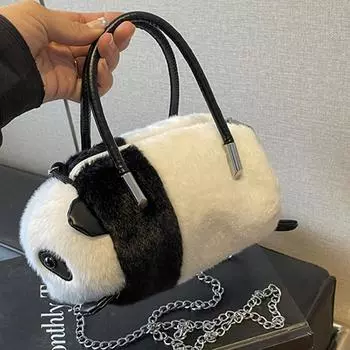 Милые плюшевые сумки-панды для женщин, новая модная сумка через плечо с цепочкой, однотонные универсальные повседневные женские мини-кошельки (20cm<Max Length<30cm)