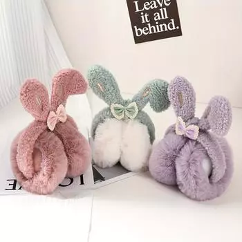 Милые плюшевые зимние теплые наушники, уши-непромокаемые, складные утеплители для ушей, подарки для девочек на осень и зиму, подходят для ежедневных прогулок зелёный