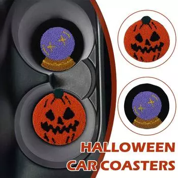 Милые подставки под стаканы с привидениями, сделанные своими руками, из овечьего войлока, нескользящие силиконовые мультяшные теплоизоляционные коврики для украшения салона автомобиля на Хэллоуин фиолетовый