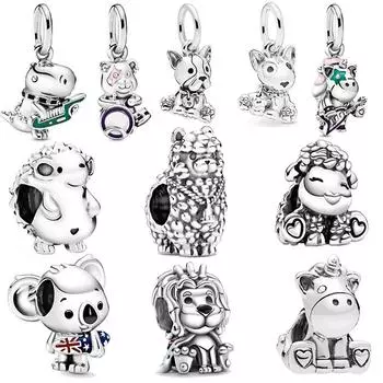 Милые подвески в виде животных из стерлингового серебра 925 пробы, подвески в виде собаки, совы, черепахи, бусины, подходят оригинальные модные браслеты, женские ювелирные изделия «сделай сам», 45 типов