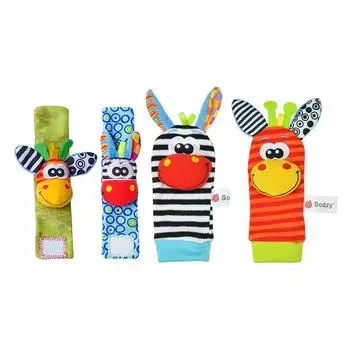 Милые погремушки на запястье, носки, мультяшный набор носков-браслетов, регулируемые, для развития мозга, подарки для новорожденных и младенцев
