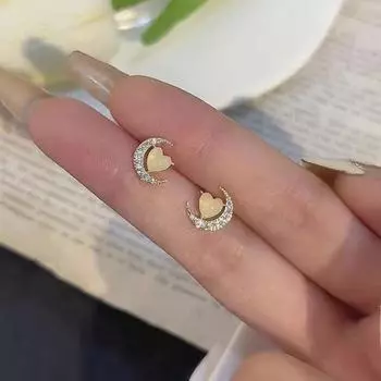 Милые полые лунные камни Love Stud Серьги полые бриллианты легкие роскошные лунные серьги Высококачественный дизайн универсальные темпераментные серьги