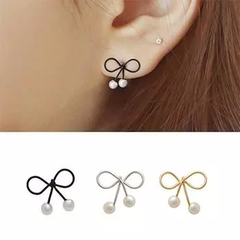 Милые полые маленькие жемчужные модные женские серьги с бантом чёрный