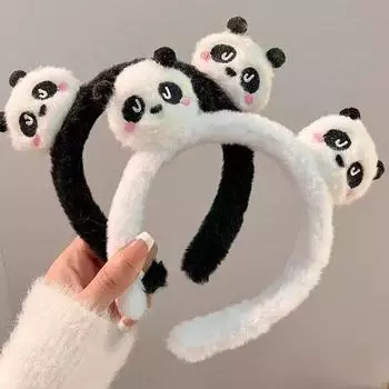Милые повязки для волос в виде панды, женские повязки для мытья лица, мультяшные плюшевые повязки с широким краем, аксессуары для волос для девочек чёрный