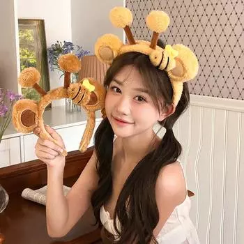 Милые повязки на голову в виде пчел, креативные животные, плюшевые головные уборы с героями мультфильмов, очень милые заколки для мытья лица, забавные шоу Po, повязки на голову коричневый
