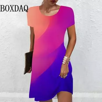 Милые повседневные платья с градиентным радужным принтом для женщин, летняя одежда 2024 года, женская одежда больших размеров, модное мини-платье с короткими рукавами, новое платье