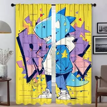 Милые противомоскитные шторы в виде тираннозавра, 2 шт., затемняющие шторы для гостиной, тюль для спальни, перегородки W50xH70cmx2pcs-CL