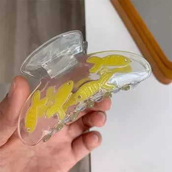 Милые прозрачные заколки для волос с золотой рыбкой, мультяшные ацетатные заколки в виде акулы, простые коготь для волос для женщин и девочек, аксессуары для волос синий