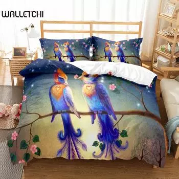 Милые птицы пододеяльник комплект с рисунком диких животных полиэстер одеяло чехол с наволочкой для мужчин и женщин комплект постельного белья размера King EU single(135x200cm)
