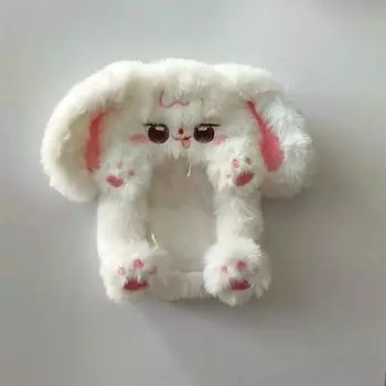 Милые пушистые держатели для карточек в виде кролика для женщин, кавайные, Лолита, студенты, длинные уши, сумка, кулон, держатель для удостоверения личности, фотокарточка