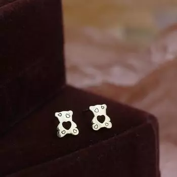 Милые пустые серьги Love Bear для женщин в корейском стиле, простые, универсальные, маленькие, персонализированные серьги